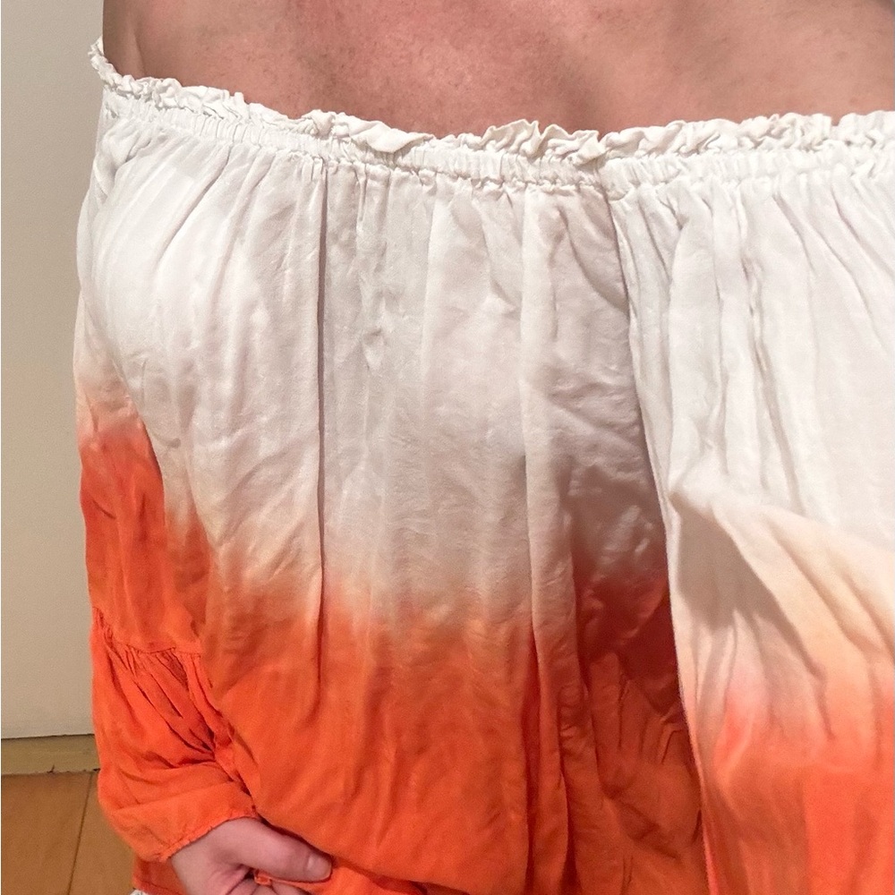 Orange/ White Ombre Off-Shoulder Top
